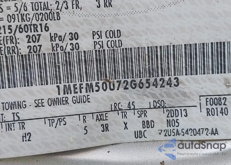 2002 Mercury Sable Gs z USA, uszkodzony, nr VIN 1MEFM50U72G654243